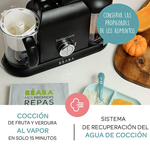 Béaba Babycook Duo Robot de cocina infantil 4 en 1, Tritura, cocina y cuece al vapor, Cocción rápida en 15 minutos, Comida casera para bebés y niños, Capacidad XXL: 2 x 200 ml, Negro