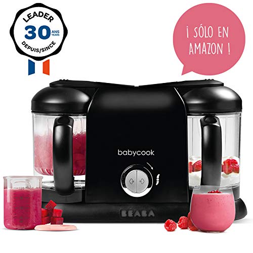 Béaba Babycook Duo Robot de cocina infantil 4 en 1, Tritura, cocina y cuece al vapor, Cocción rápida en 15 minutos, Comida casera para bebés y niños, Capacidad XXL: 2 x 200 ml, Negro