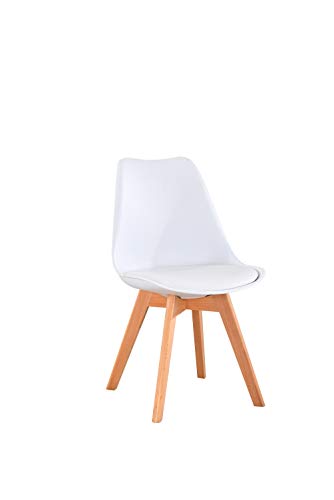 Beat Vintage-20 blanca Silla patas madera y asiento blanco con cojín estilo nórdico para comedor, cocina , balcón , terraza interior,habitación juvenil, dormitorio, hostelería. 1 Unidad