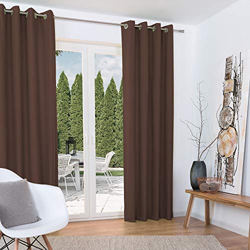 Beautissu Set de 2 Cortinas térmicas Amelie TO 140x245 cm de Ojales Privacidad y oscurecentes Aislante Marrón