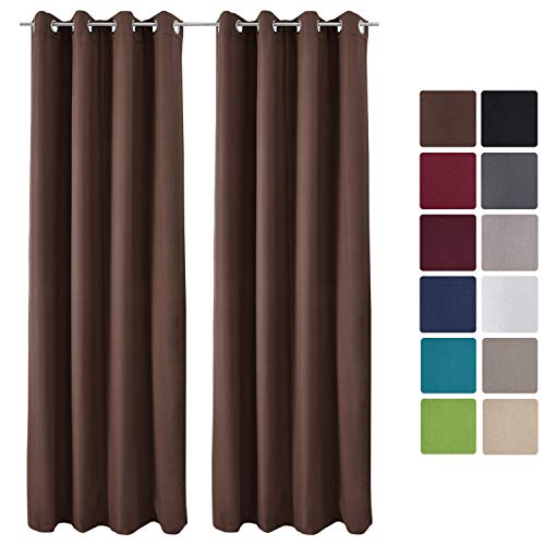 Beautissu Set de 2 Cortinas térmicas Amelie TO 140x245 cm de Ojales Privacidad y oscurecentes Aislante Marrón