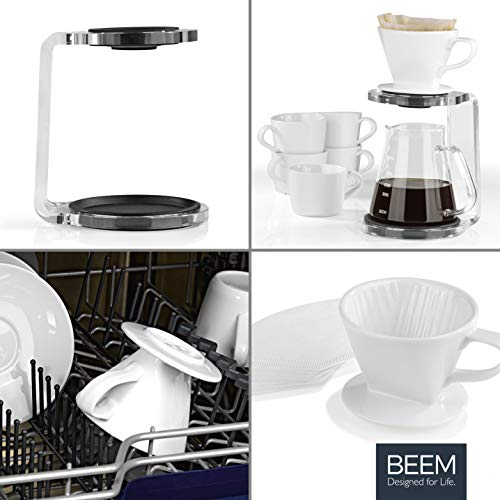 Beem - Cafetera de émbolo (5 tazas, 3 piezas, filtro de mano de cerámica apto para lavavajillas, tamaño 2, jarra de cristal de 0,65 L, estructura de cristal acrílico con base de silicona)