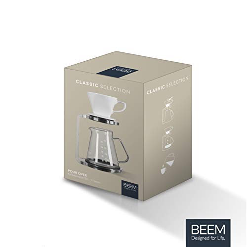 Beem - Cafetera de émbolo (5 tazas, 3 piezas, filtro de mano de cerámica apto para lavavajillas, tamaño 2, jarra de cristal de 0,65 L, estructura de cristal acrílico con base de silicona)