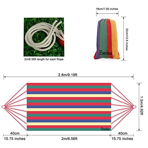 BeiLan Acampar Hamaca de Lona a Rayas balanceo Cama portátil al Aire Libre con Mochila de Viaje jardín Patio Playa Yard Ocio hamacas Ultraligero con Bolsa 190 * 150cm