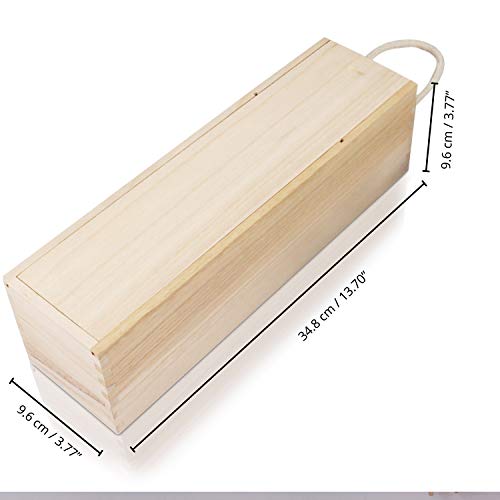 Belle Vous Caja de Madera para Vino (Pack de 2) - 34,8 x 9,6 x 9,6cm Caja Madera Vino para 1 Botella con Asa de Cuerda – Perfecto para Fiesta Cumpleaños, Boda, Decoración, Decoupage, Almacenamiento