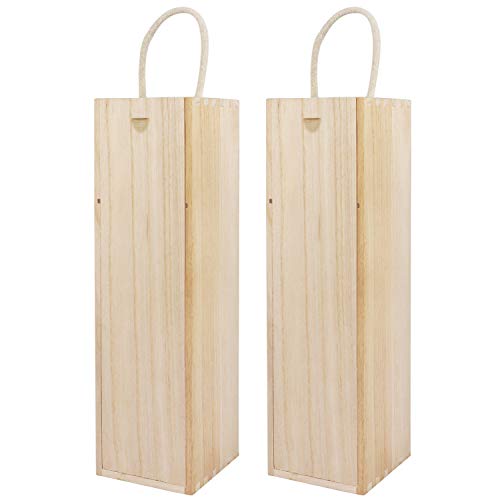 Belle Vous Caja de Madera para Vino (Pack de 2) - 34,8 x 9,6 x 9,6cm Caja Madera Vino para 1 Botella con Asa de Cuerda – Perfecto para Fiesta Cumpleaños, Boda, Decoración, Decoupage, Almacenamiento