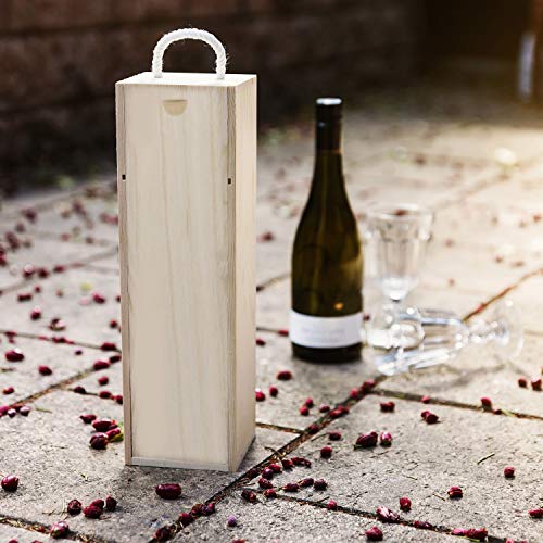 Belle Vous Caja de Madera para Vino (Pack de 2) - 34,8 x 9,6 x 9,6cm Caja Madera Vino para 1 Botella con Asa de Cuerda – Perfecto para Fiesta Cumpleaños, Boda, Decoración, Decoupage, Almacenamiento