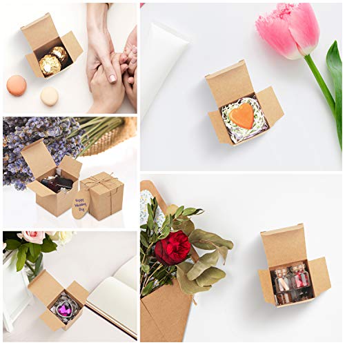 Belle Vous Caja Kraft para Regalos (100 Piezas) 5 x 5 x 5 cm Cajitas Pequeñas Marrón con Etiquetas y Cuerda de Yute - Cajas Auto ensamblado para Fiestas, Regalos, Despedida de Soltera, Dulces y Joyas