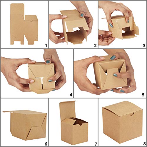 Belle Vous Caja Kraft para Regalos (100 Piezas) 5 x 5 x 5 cm Cajitas Pequeñas Marrón con Etiquetas y Cuerda de Yute - Cajas Auto ensamblado para Fiestas, Regalos, Despedida de Soltera, Dulces y Joyas