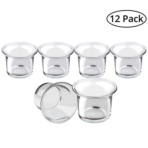 BELLE VOUS Porta Velas Cristal Votivo (Pack de 12) - (4,5 x 4,6 x 6,2cm) Portavelas Velas de Té Transparente con Borde para Regalos, Propuesta Matrimonio, Fiesta Cena, SPA, Aromaterapia, Meditación