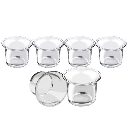 BELLE VOUS Porta Velas Cristal Votivo (Pack de 6) - (4,5 x 4,6 x 6,2cm) Portavelas Velas de Té Transparente con Borde para Regalos, Propuesta Matrimonio, Fiesta Cena, SPA, Aromaterapia, Meditación