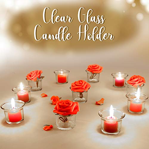 BELLE VOUS Porta Velas Cristal Votivo (Pack de 6) - (4,5 x 4,6 x 6,2cm) Portavelas Velas de Té Transparente con Borde para Regalos, Propuesta Matrimonio, Fiesta Cena, SPA, Aromaterapia, Meditación