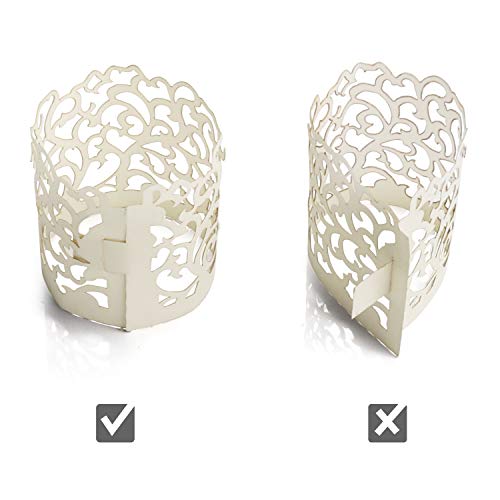 BELLE VOUS Porta Velas Votivo (50 Piezas) - Papel de Envoltorio Portavelas Blanco Cortado Laser para Velas de LED, Vela Decorativa – Candelabro de Mesa Ideal para Decorar el Hogar, Fiesta, Boda