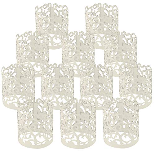 BELLE VOUS Porta Velas Votivo (50 Piezas) - Papel de Envoltorio Portavelas Blanco Cortado Laser para Velas de LED, Vela Decorativa – Candelabro de Mesa Ideal para Decorar el Hogar, Fiesta, Boda