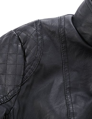 Bellivera Chaqueta Corta de Piel Sintética para Mujeres, Chaqueta de Moto con Cuello Desmontable de Piel Sintética