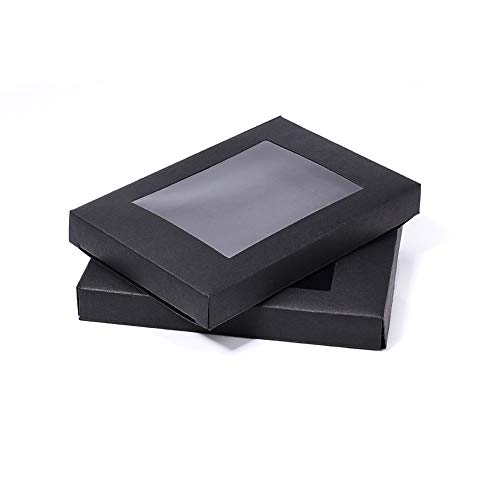 BENECREAT 30 Pack Caja Negra de Cartón Plegabe con Ventana PVC Transparente 12.5x8.5x1.5cm Caja de Joyería de Regalo Envase Superior para Pastel, Chocolate y Galleta