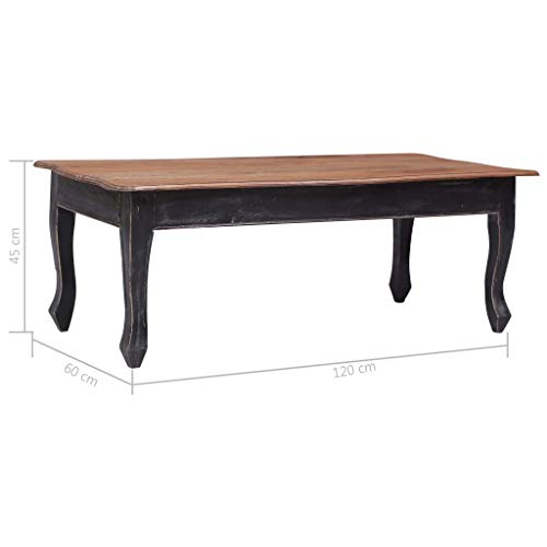 Benkeg Estilo Francés Mesa De Centro De Madera Maciza De Caoba Negra Y Marrón 120X60X45 Cm, Mesa para Sofá Mesas De Salón