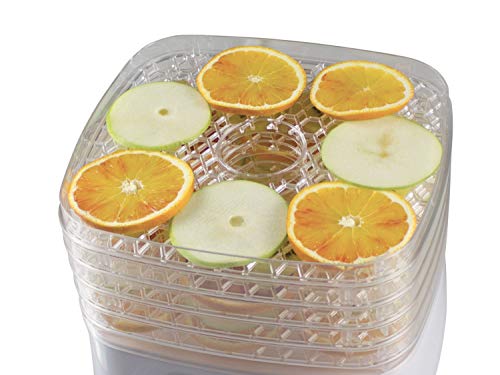 Beper - Secadora de Alimentos para Frutas, Verduras y Hierbas Aromáticas, 5 Bandejas Transparentes, 35°C - 70°C, 250 W, Blanco