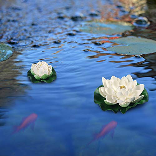 BESPORTBLE Flores Artificiales White Lotus Simulation Floating Pond Lotus para la decoración de Interiores al Aire Libre Decoración Adornos, 6PCS, 17cm + 10cm