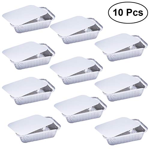 BESTONZON - 10 bandejas desechables de aluminio para barbacoa de 650 ml para bandeja de latas de repuesto con tapa