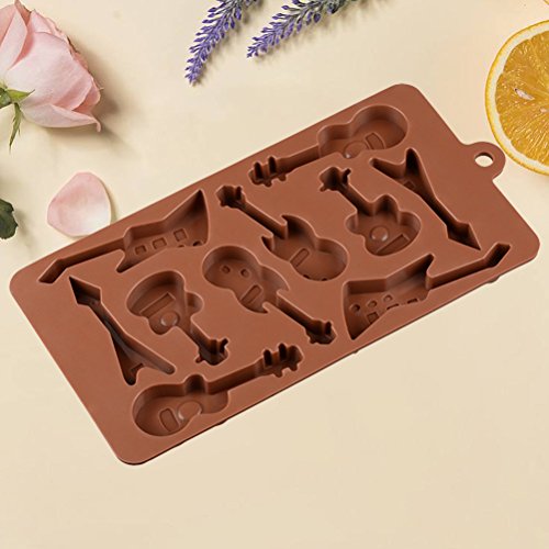 BESTonZON 10 moldes de Chocolate de Silicona de la cavidad Moldes para Hornear con Forma de Guitarra Baja Bandejas de Cubo de Hielo (café)