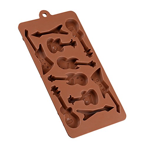 BESTonZON 10 moldes de Chocolate de Silicona de la cavidad Moldes para Hornear con Forma de Guitarra Baja Bandejas de Cubo de Hielo (café)