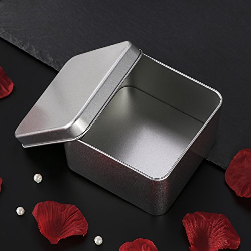 BESTonZON Cajas metálicas cuadradas de Metal Plateado Cajas metálicas Transparentes para Velas, Comida, Manualidades, Almacenamiento Más - Plata (90 x 90 x 55 mm)