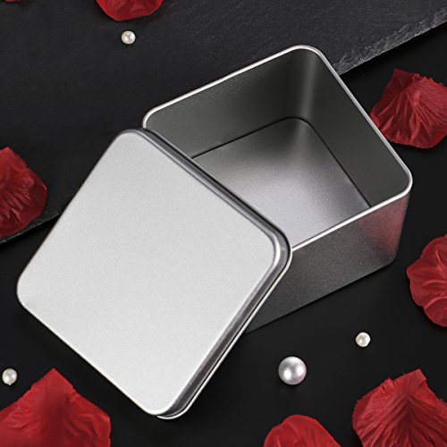 BESTonZON Cajas metálicas cuadradas de Metal Plateado Cajas metálicas Transparentes para Velas, Comida, Manualidades, Almacenamiento Más - Plata (90 x 90 x 55 mm)