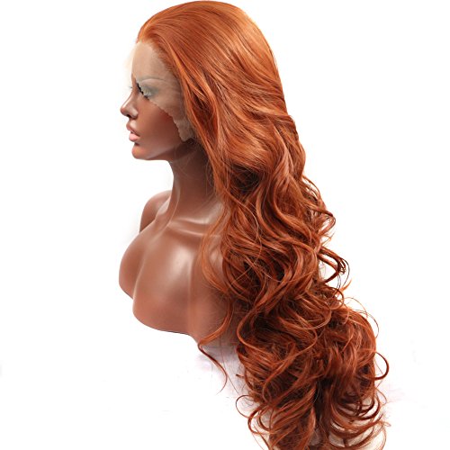 BESTUNG Peluca de pelo sintético sin pegamento, de color rojo y negro, de encaje natural, sin ondas, parte delantera, resistente al calor, para mujer, 50,8 cm (rojo cobre)