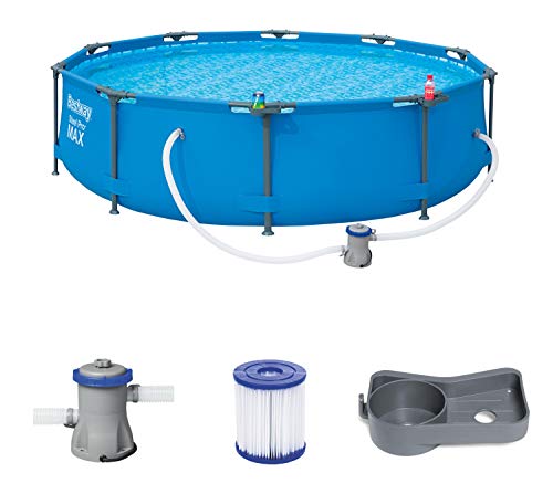 Bestway Steel Pro MAX - Piscina Redonda con Marco de Acero y Bomba de Filtro, 305 x 305 x 76 cm, Color Azul