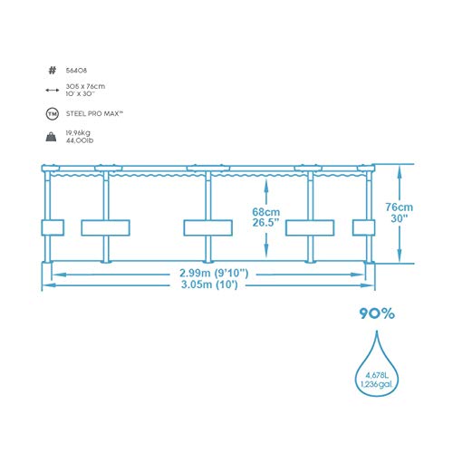 Bestway Steel Pro MAX - Piscina Redonda con Marco de Acero y Bomba de Filtro, 305 x 305 x 76 cm, Color Azul