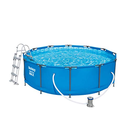 Bestway Steel Pro Max - Piscina redonda con marco de acero y bomba de filtro, 366 x 366 x 100 cm, color azul