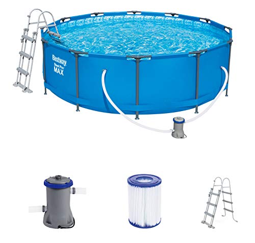 Bestway Steel Pro Max - Piscina redonda con marco de acero y bomba de filtro, 366 x 366 x 100 cm, color azul