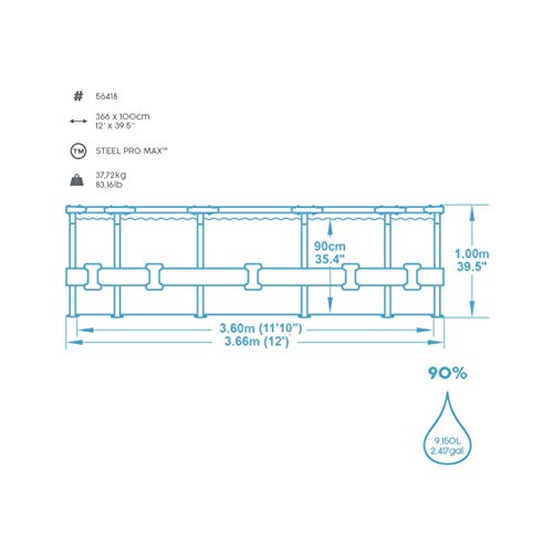 Bestway Steel Pro Max - Piscina redonda con marco de acero y bomba de filtro, 366 x 366 x 100 cm, color azul