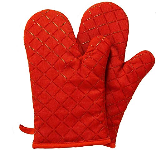 BESTZY Guantes de Horno de Cocina Manoplas de Barbacoa Silicona Resistentes al Calor para Cocinar Microondas Hornear Parrilla BBQ, 1 Par (Rojo)