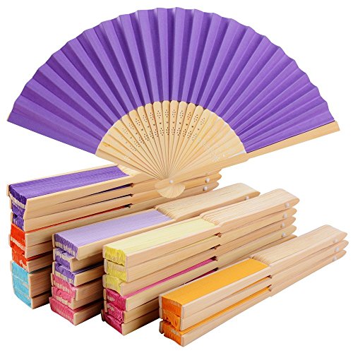 BETESSIN 24pcs Abanicos Plegables de Mano Abanicos de Papel y Bambú Paper Fan 8 Multi-Colores para Decoración Fiesta Baile Boda Casa Oficina DIY Regalo(8 Colores, 24pcs)