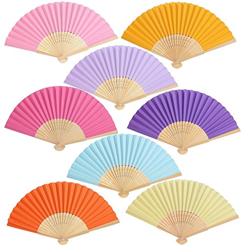 BETESSIN 24pcs Abanicos Plegables de Mano Abanicos de Papel y Bambú Paper Fan 8 Multi-Colores para Decoración Fiesta Baile Boda Casa Oficina DIY Regalo(8 Colores, 24pcs)