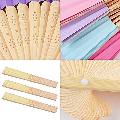 BETESSIN 24pcs Abanicos Plegables de Mano Abanicos de Papel y Bambú Paper Fan 8 Multi-Colores para Decoración Fiesta Baile Boda Casa Oficina DIY Regalo(8 Colores, 24pcs)