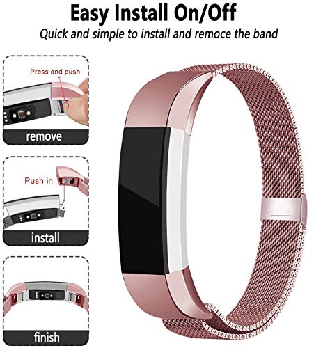 BeYself Compatible para Fitbit Alta HR Correa, Recambio Acero Metal Band para Fitbit Alta HR/Alta, Mujer Hombre Pequeño Grande