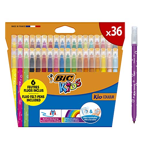 BIC Kids Kid Couleur rotuladores punta media - colores Surtidos, Estuche de 36 unidades