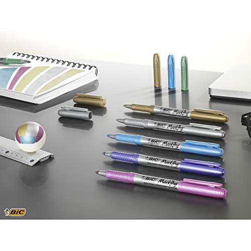 BIC Marking Mettalic Marcadores Permanentes Punta Media Cónica Blíster de 5 Unidades, Colores surtidos