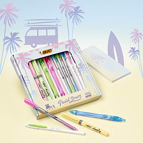 BIC Pastel Dream Kit con Bolígrafos, Rotuladores, Marcadores Pastel y Cuaderno - 16 unidades