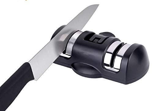 Biker-Ware24 - Afilador de cuchillos profesional para cuchillos de cerámica, se puede usar con una sola mano, fijación en todo tipo de superficies lisas, dos discos de diamante y cerámica