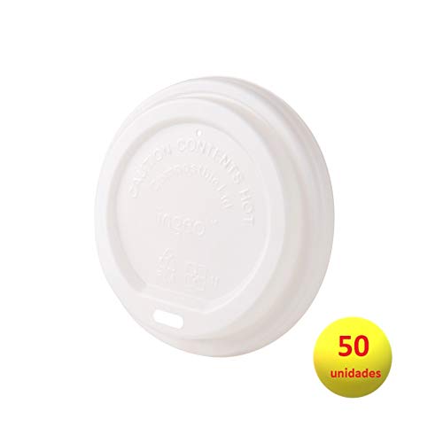 Bionatic Spain Tapa de plastico ecologico PLA Plana con Agujero para Beber para Vasos de cartón (Ø62 mm) para Vasos con Capacidad de 100ml