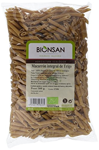 Bionsan Macarrón Integral de Trigo Ecológico - 6 Bolsas de 500 gr - Total : 3000 gr