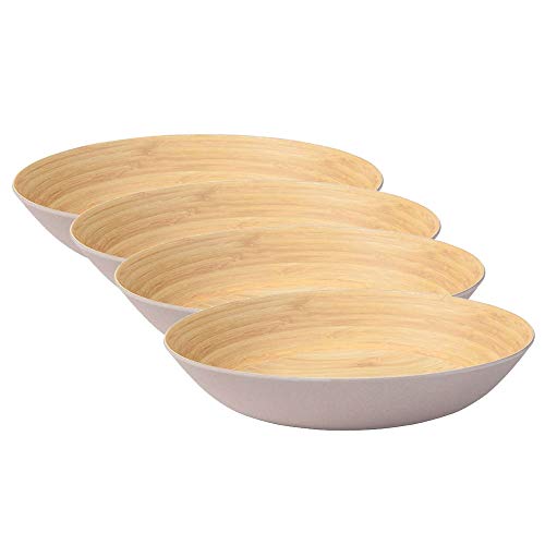 BIOZOYG Conjunto de vajilla ecológico Platos Profundos I 4 Piezas de Platos de bambú Grande 22 cm I Platos de Cena Redondo Gris, sin BPA I Platos de Sopa Platos de Ensalada