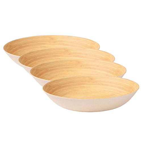 BIOZOYG Conjunto de vajilla ecológico Platos Profundos I 4 Piezas de Platos de bambú Grande 22 cm I Platos de Cena Redondo Marfil, sin BPA I Platos de Sopa Platos de Ensalada