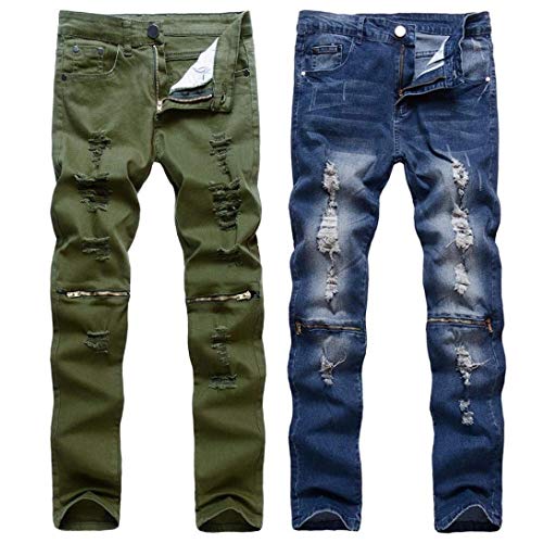 BIRAN Pantalones Vaqueros Ajustados Dasongff Delgado Tramo Recto Motorista Rasgado Único del Vaqueros Destruidos Pantalones De Mezclilla Ajustado De Los Termoselladas (Color : Grün, Size : 38)