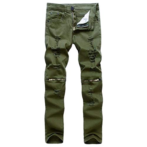 BIRAN Pantalones Vaqueros Ajustados Dasongff Delgado Tramo Recto Motorista Rasgado Único del Vaqueros Destruidos Pantalones De Mezclilla Ajustado De Los Termoselladas (Color : Grün, Size : 38)