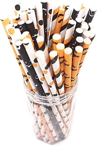 BJ-SHOP Pajitas Desechables de Halloween Pajitas de Papel para Beber 100 Pack Party Cocktails de Paja Pajitas Decorativas Summer Luau Party Decoration Supplies